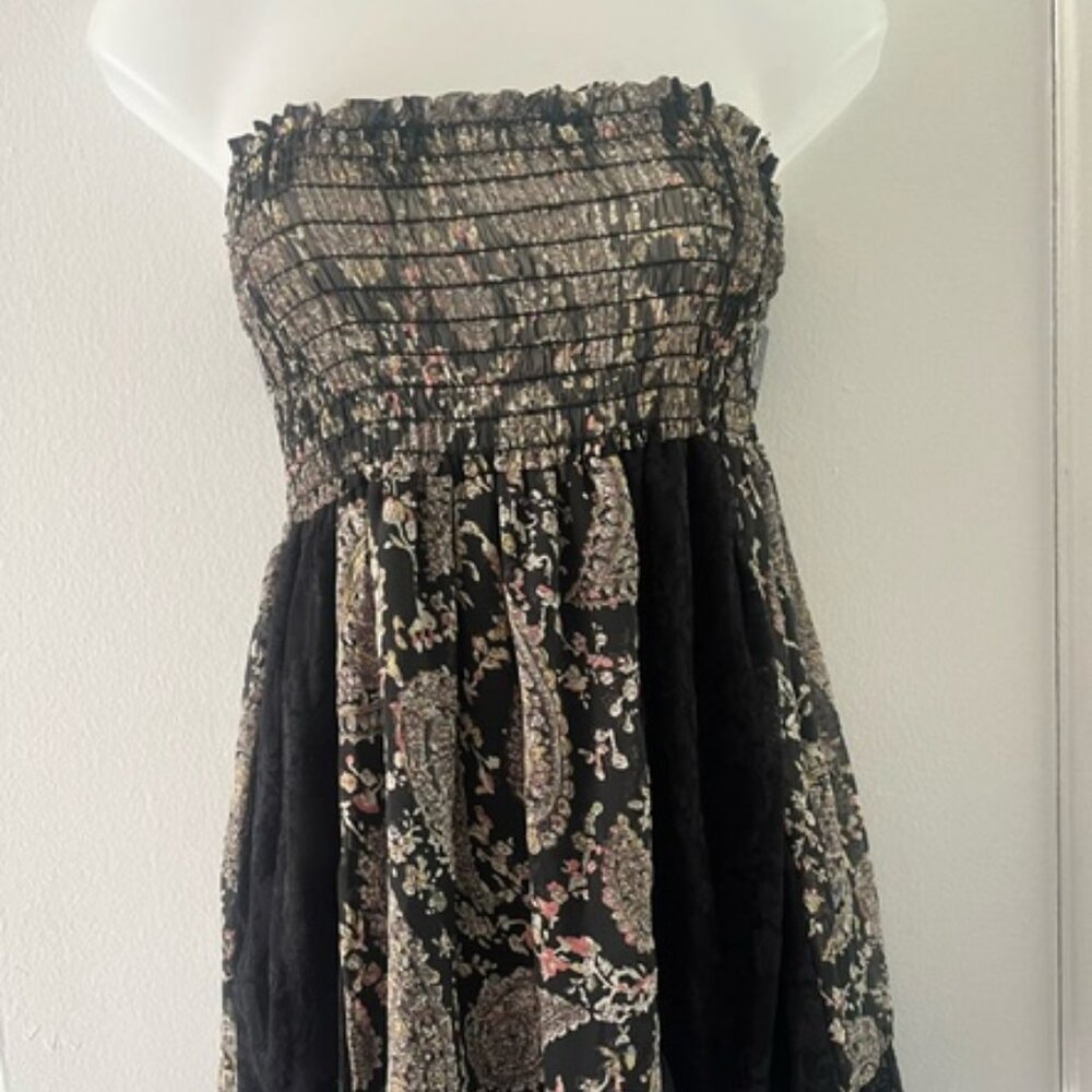 Strapless Black Floral Smocked Summer Top